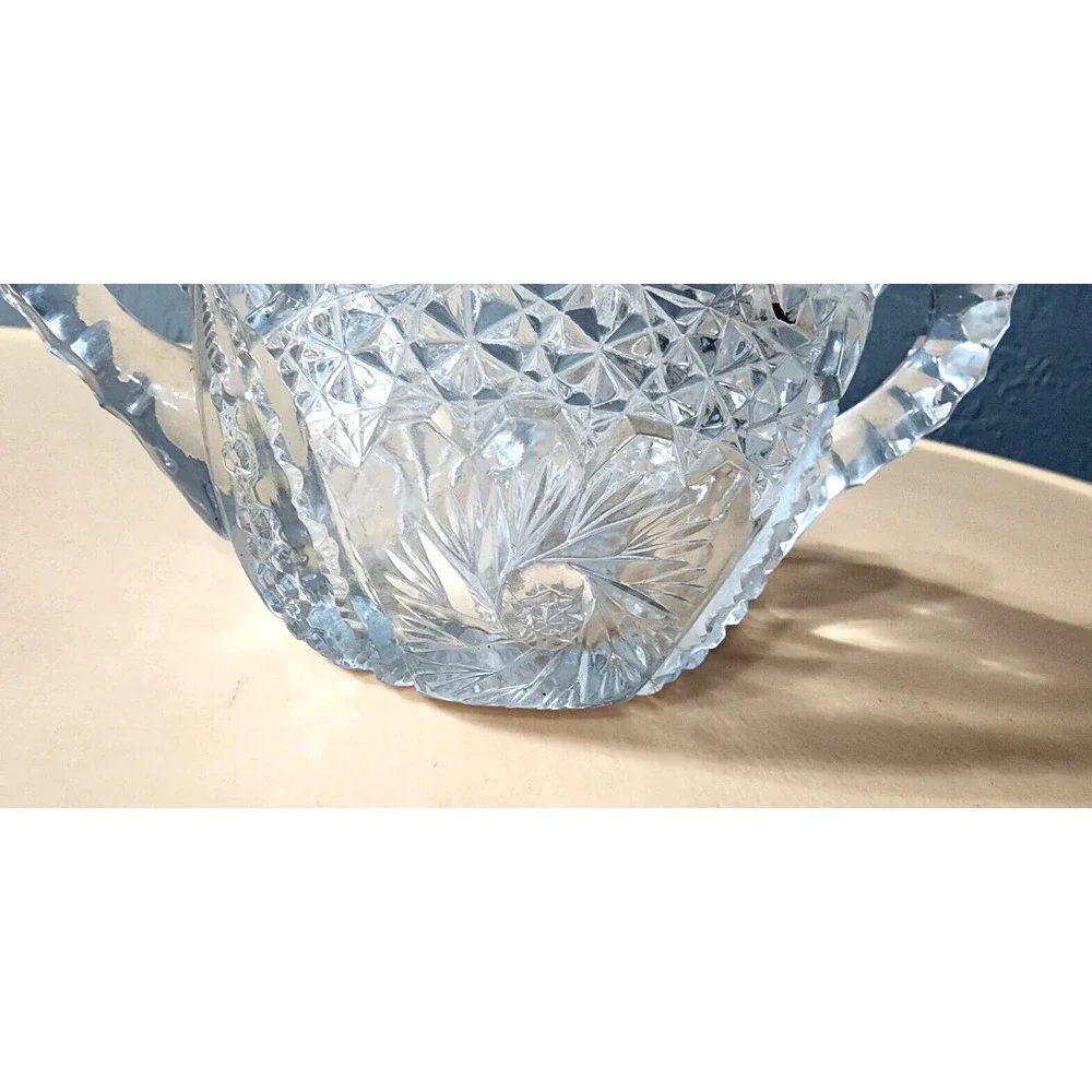 American Brilliant Period Crystal Cut Glass Pinwheel Creamer And Sugar Bowl‎ Set